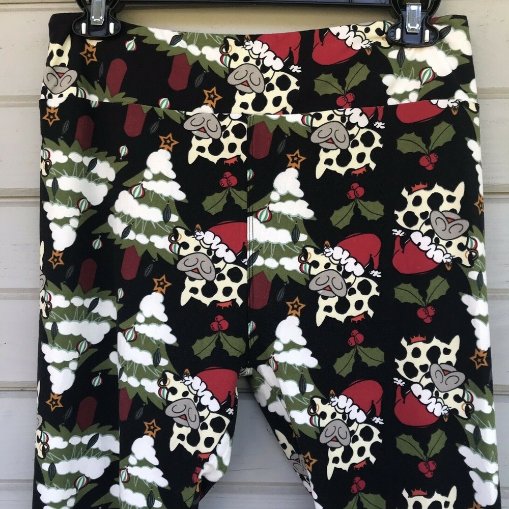 Lularoe Holiday Christmas Trees Cows Leggings